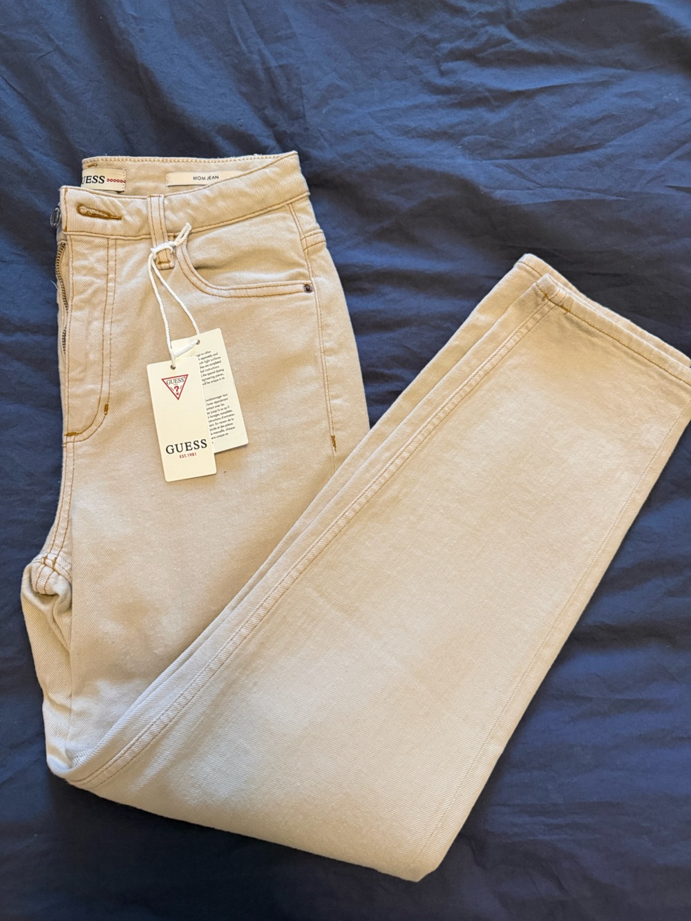 GUESS Beige High-Rise Mom Jeans